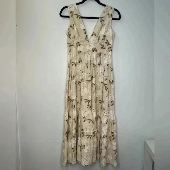 House of Harlow 1960 linen blend floral deep V- Neck Tiered Dress Sz XS - Picture 3 of 16